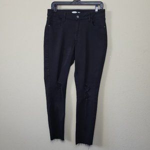 Old Navy Womens Size 12 Mid Rise Rockstar Super Skinny Ankle Jean Black Distress